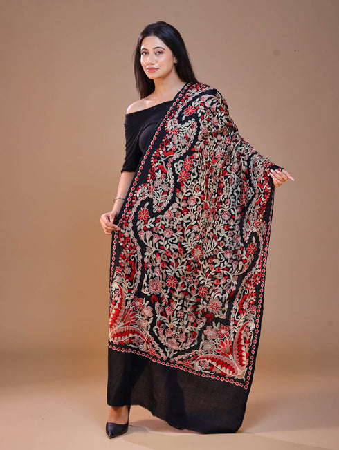 Women's Pure Wool Faux Pashmina Aari Embroidery Stole
